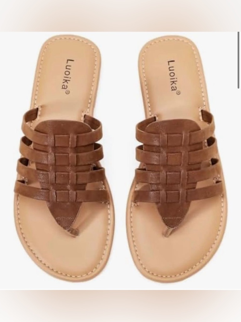 Luoika Women's Wide Width Flat Slides Strappy Brown Sandals 9.5 new